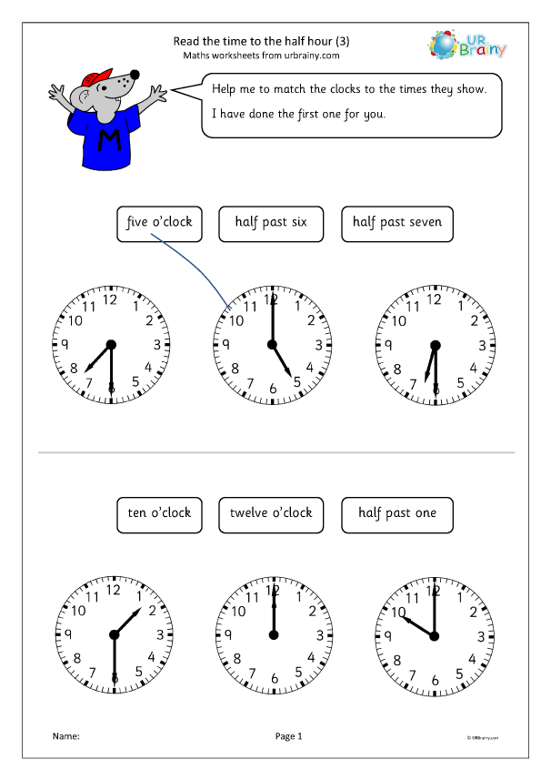 time worksheet one hour