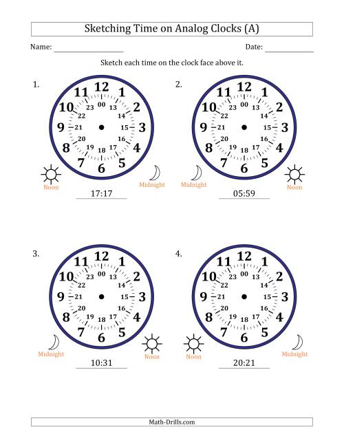 Sketching 24 Hour Time on Analog Clocks in 1 Minute Intervals (4 ...