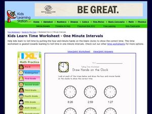 Kids Learn Time Worksheet - One Minute Intervals Worksheet for 2nd ...
