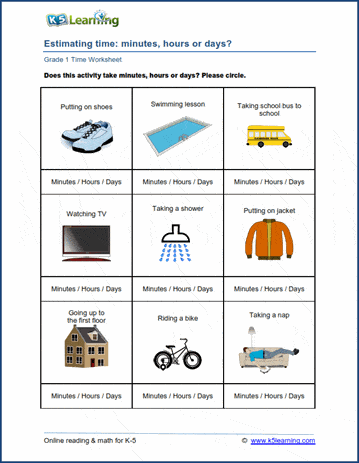 Grade 1 Math Worksheet - units of time | Worsheets library