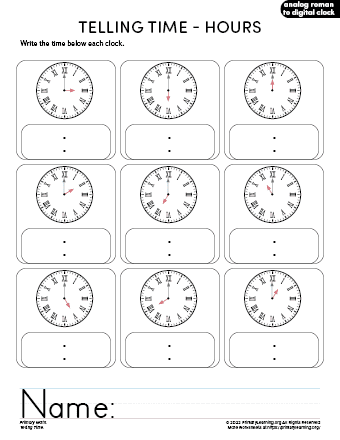 Telling Time Worksheet #1  