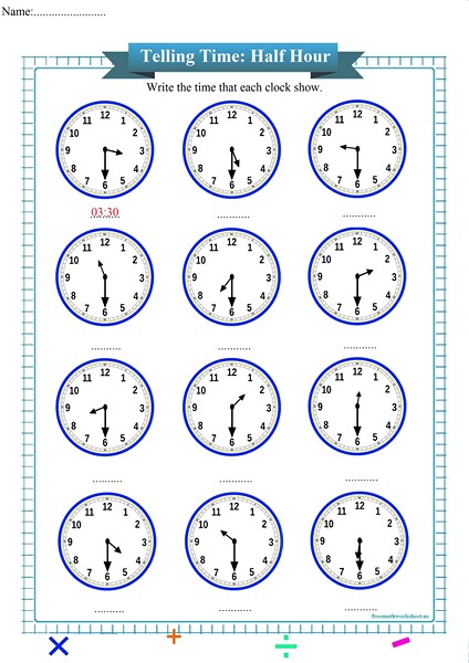 Telling Time: Hour - Free Math Worksheets