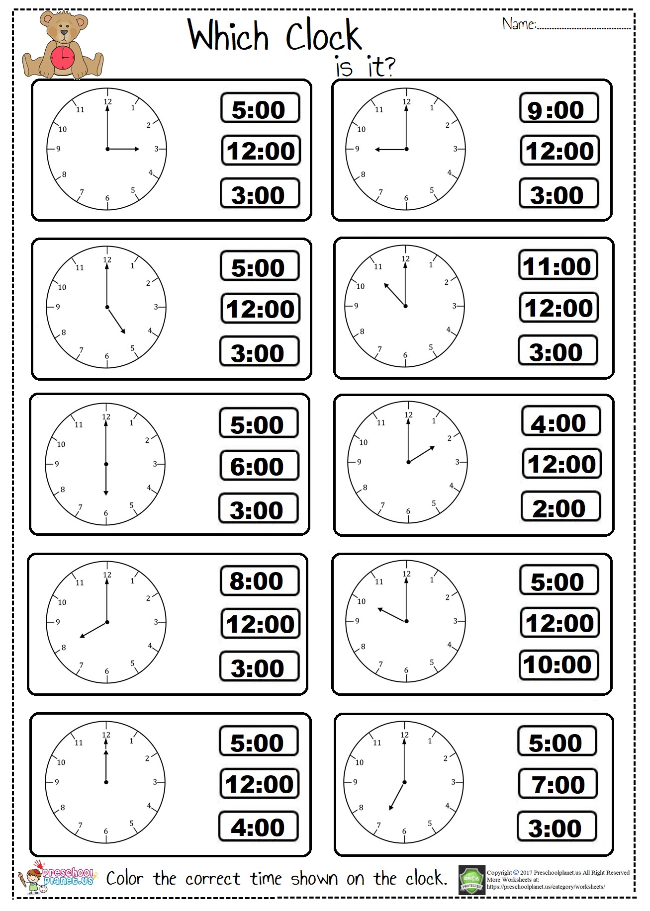 Tell The Time Worksheet - Preschoolplanet