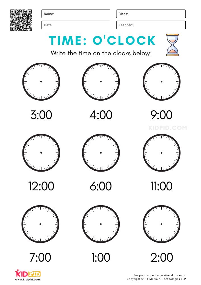 Analogue Time-OClock Worksheets for Kids - Kidpid | Clock ...