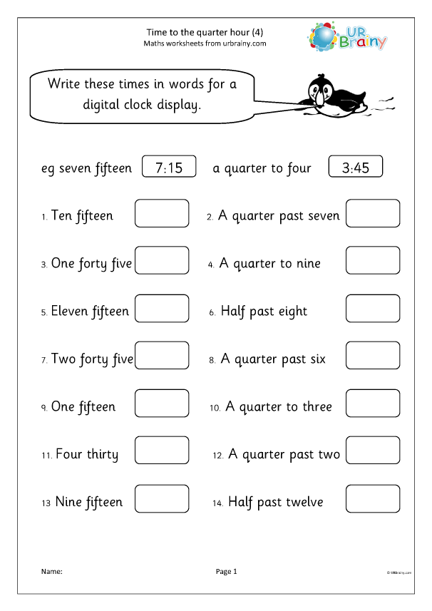 Time to the quarter hour (4) - Time Worksheets for Year 2 (age 6-7 ...