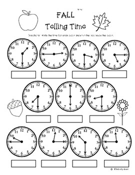 Fall Telling Time (to the quarter hour) Practice Worksheet by 4 ...