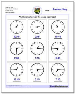 Telling Analog Time: Quarter Hours