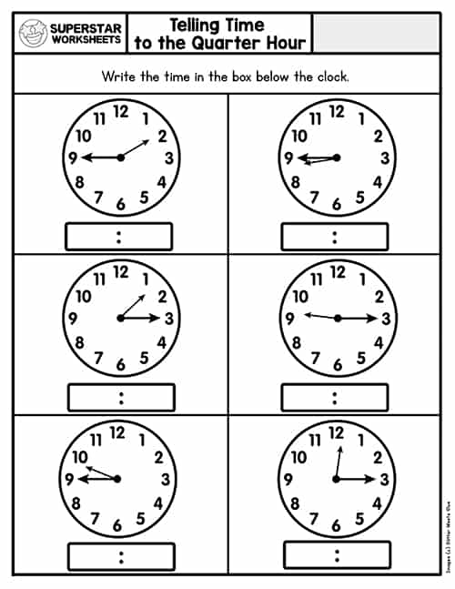 time worksheet quarter hour