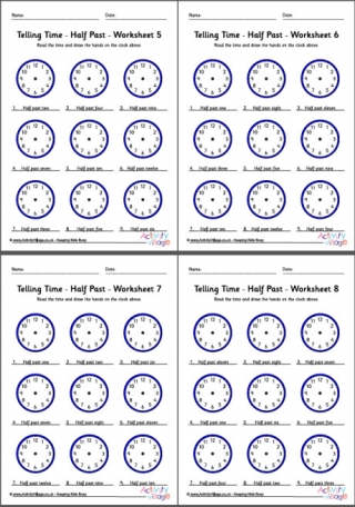 time worksheet quarter past half past