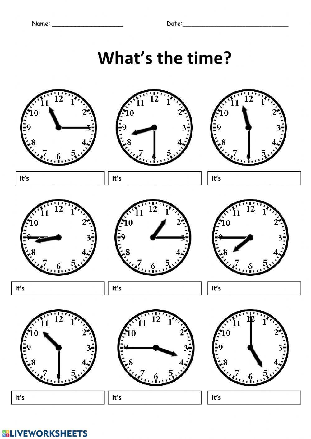 Time-half past-quarter past-quarter to worksheet  