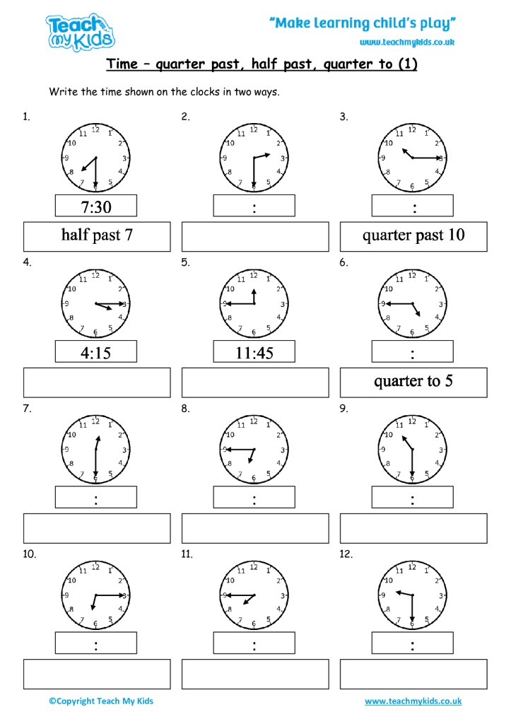 Time - quarter past, half past, quarter to (1)