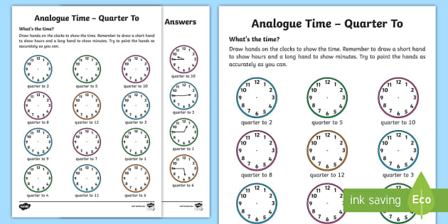 time worksheet quarter to