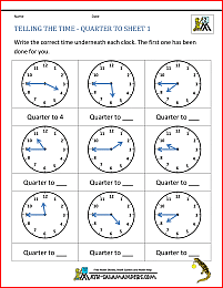 Clock Worksheet - Quarter Past and Quarter to