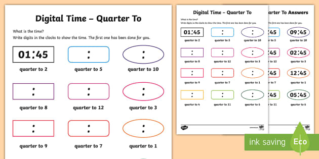 Digital Time Quarter To Worksheet / Worksheet (teacher made)