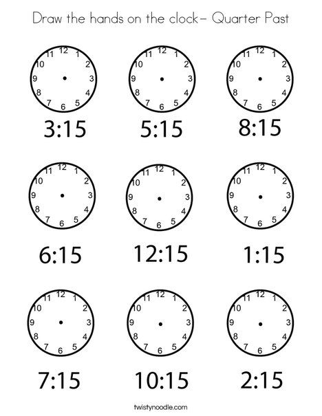 Draw the hands on the clock- Quarter Past Coloring Page - Twisty ...