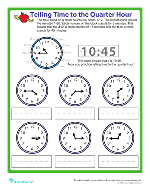 Telling Time to the Quarter Hour | Interactive Worksheet ...