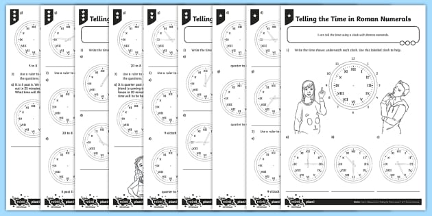 Telling the Time Roman Numerals Differentiated Worksheet / Worksheets