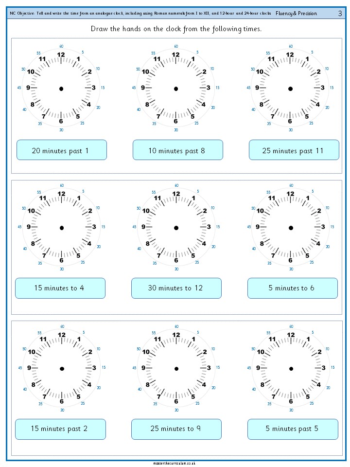 Tell and write the time from an analogue clock, including using ...