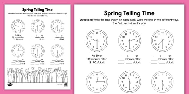 Second Grade Spring Telling Time Activity (teacher made)