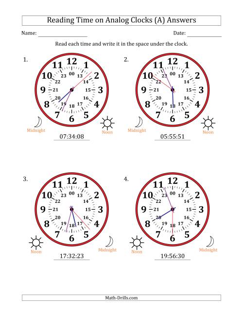 Reading 24 Hour Time on Analog Clocks in 1 Second Intervals (4 ...