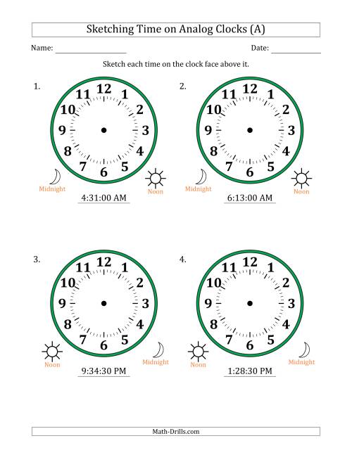 Sketching 12 Hour Time on Analog Clocks in 30 Second Intervals (4 ...