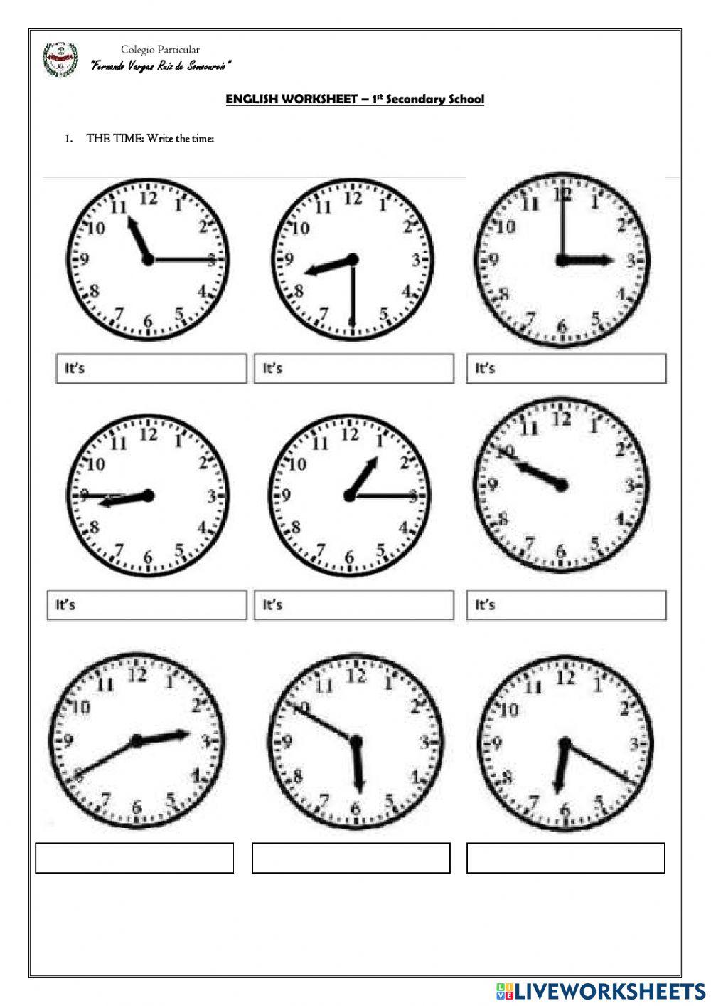 The time online exercise for 1°  