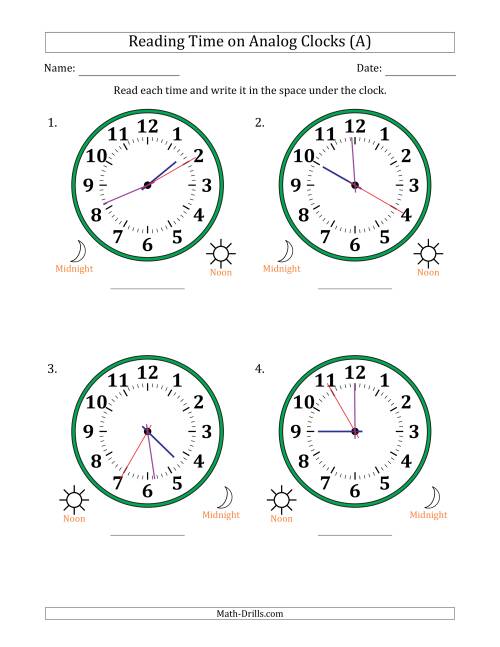 Reading 12 Hour Time on Analog Clocks in 5 Second Intervals (4 ...
