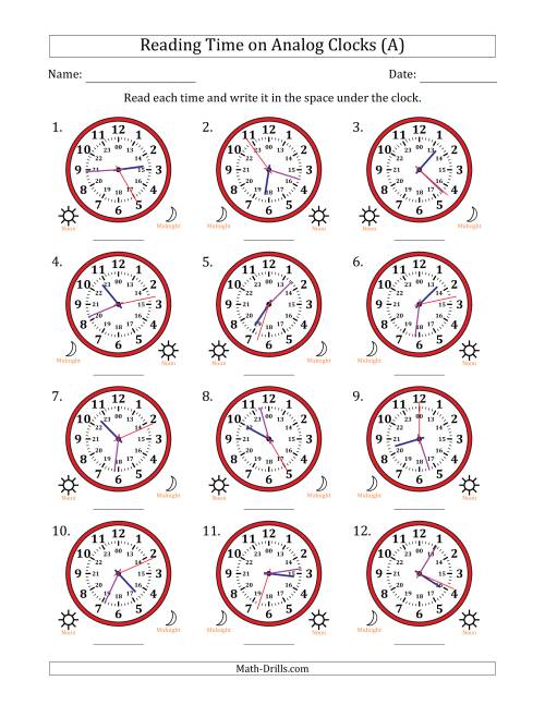 Reading 24 Hour Time on Analog Clocks in 1 Second Intervals (12 ...