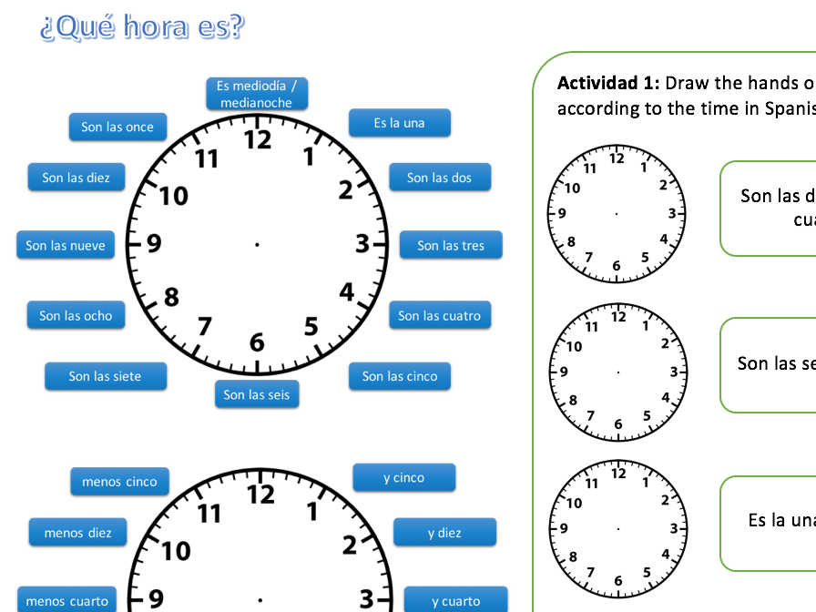 Qué hora es? Spanish KS3 Worksheet - Telling The Time - Reading ...