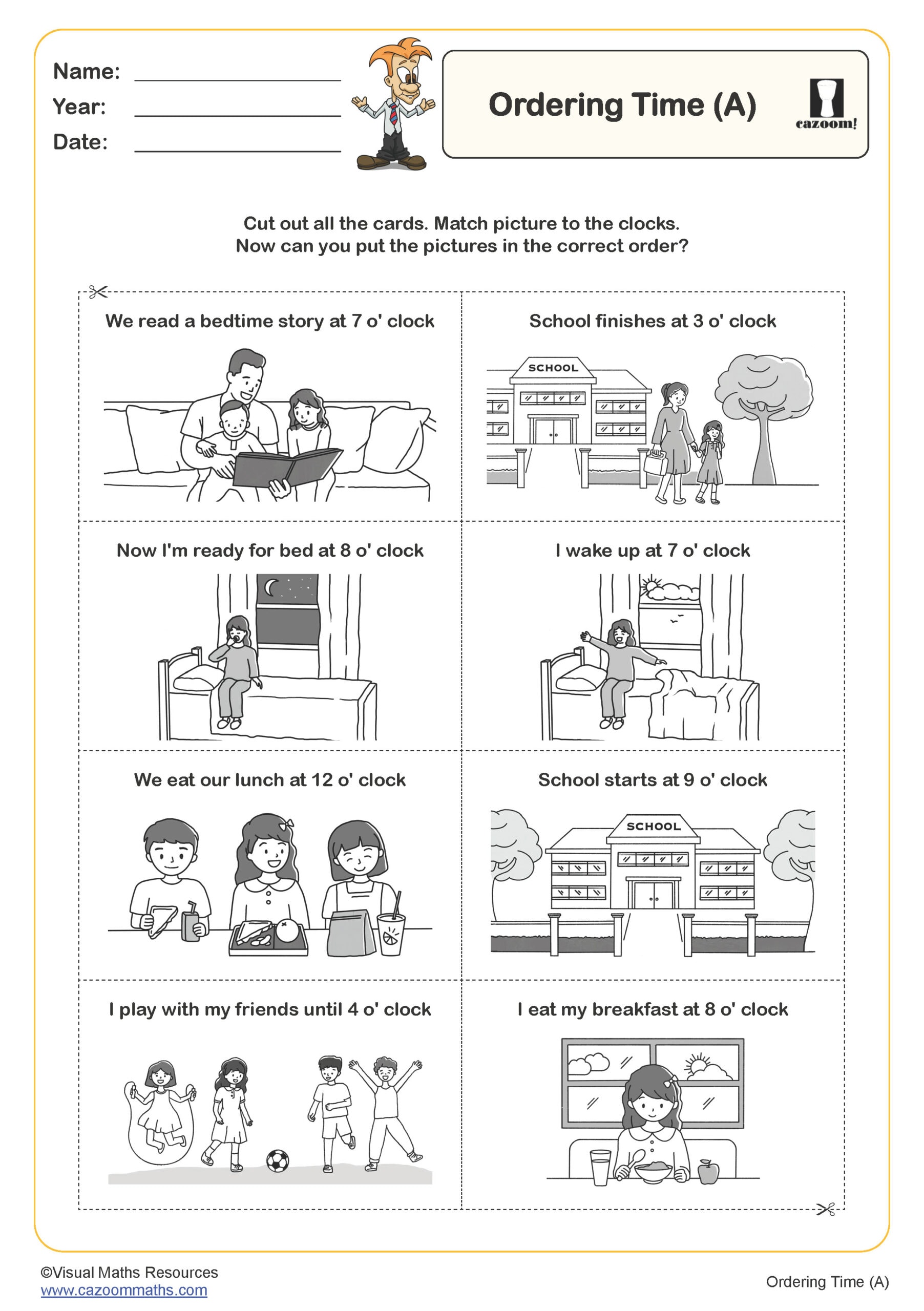 Ordering Time (A) Worksheet | PDF printable Measurement Worksheets