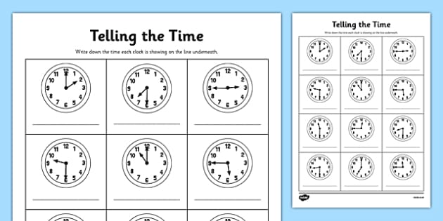 time worksheet to half hour