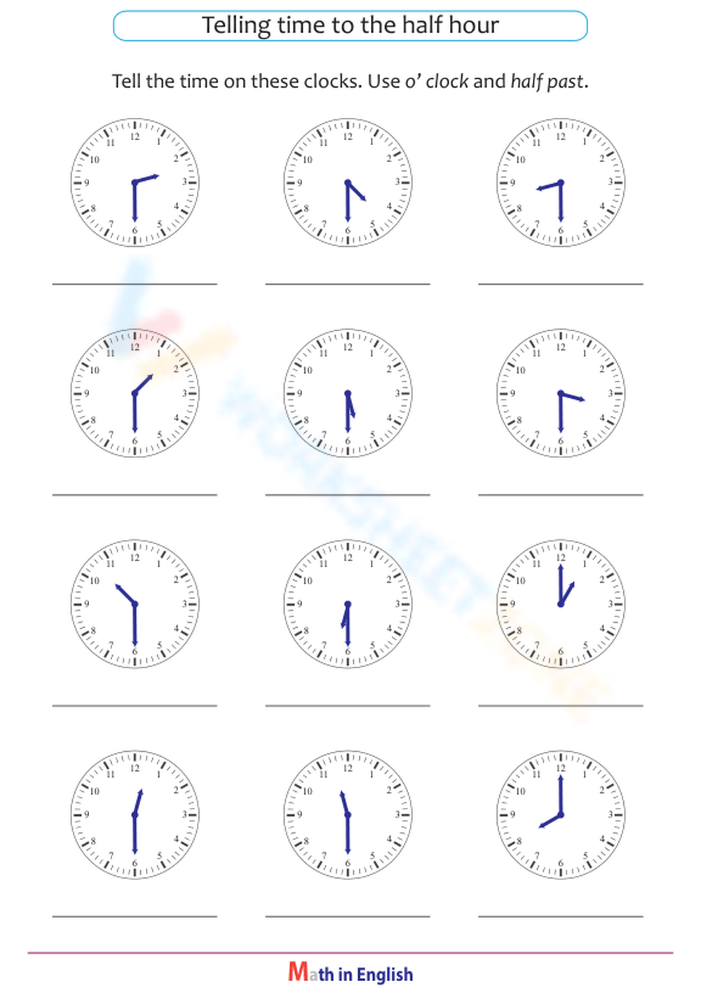 Telling Time To The Half Hour 1 Worksheet