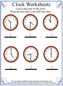 time worksheet to half hour