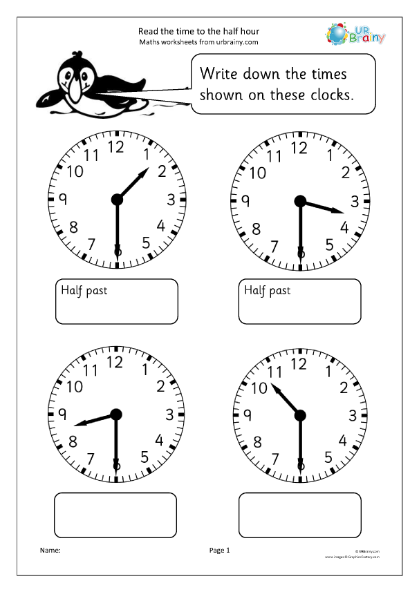 Read the time to the half hour - Time worksheets for Year 1 (age 5 ...
