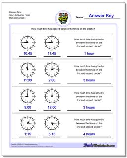 time worksheet to quarter hour