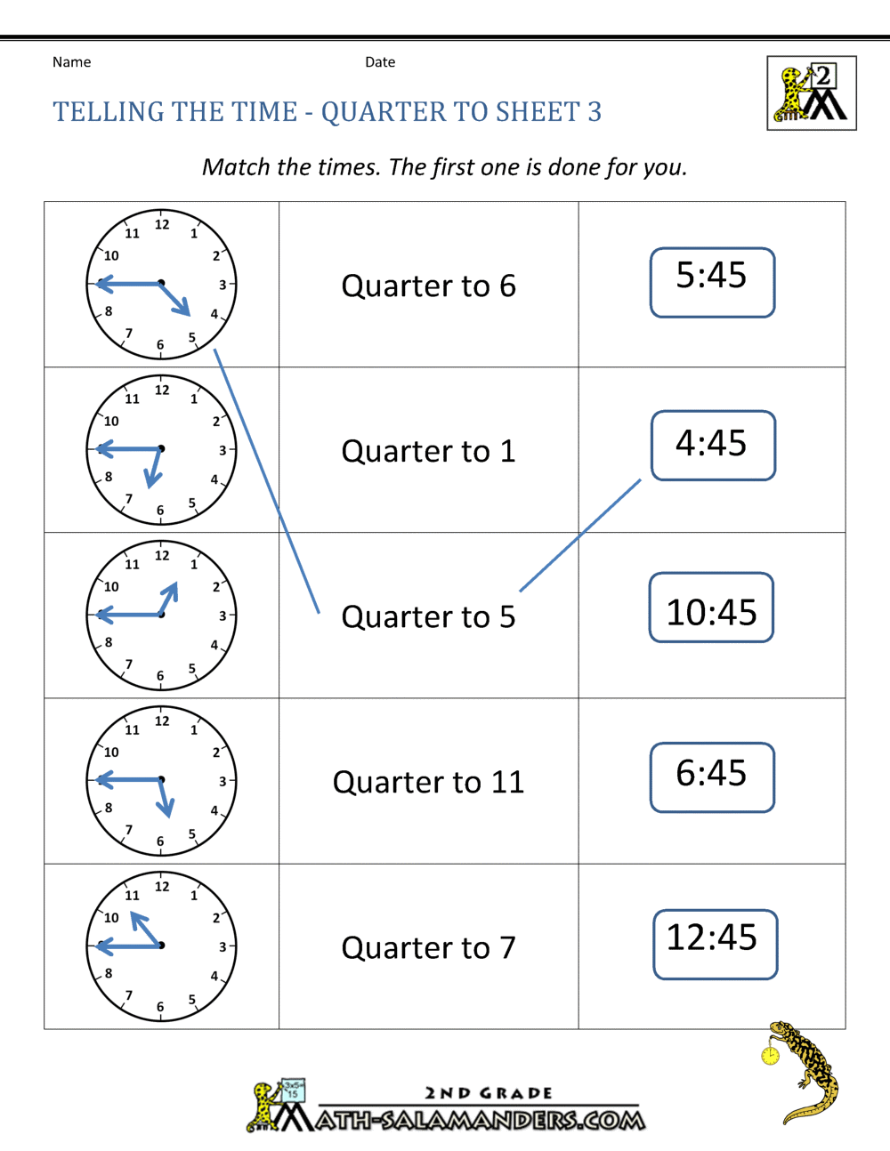 time worksheet to quarter