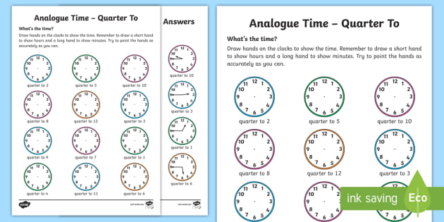 time worksheet to quarter
