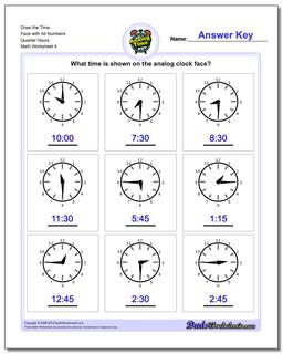 Telling Analog Time: Quarter Hours