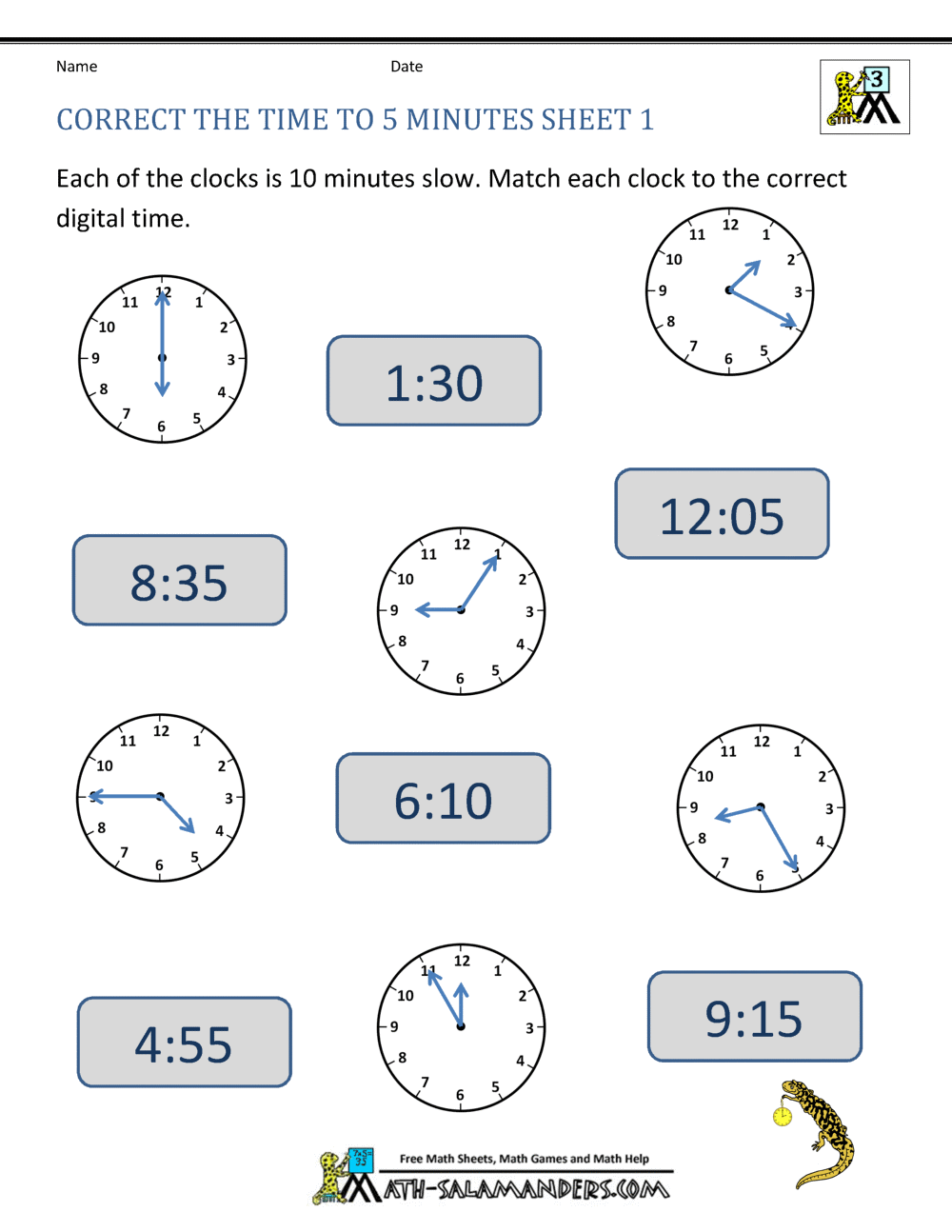 time worksheet to the 5