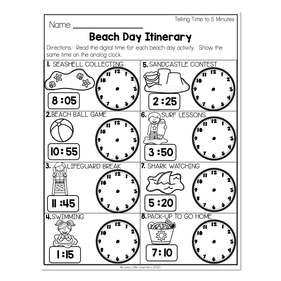 time worksheet to the 5