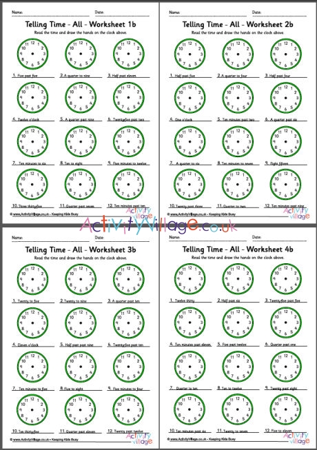 Telling Time Worksheets - 5 Minute Increments - Pack 2