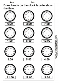 time worksheet to the hour for kindergarten