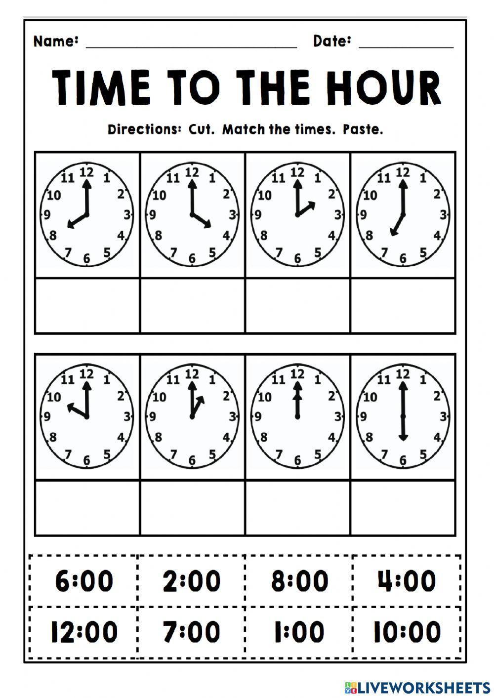 Time to the Hour online worksheet Live Worksheets Worksheets Library