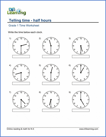 time worksheet to the nearest half hour