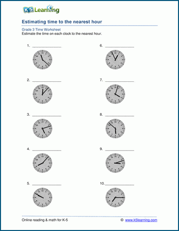time worksheet to the nearest half hour