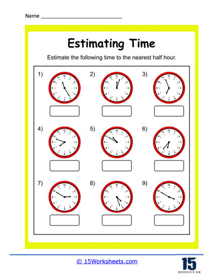 time worksheet to the nearest half hour