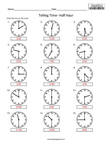Telling Time- Half Hour - Teaching Squared