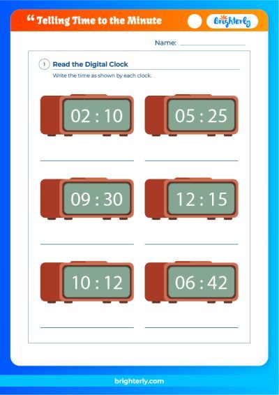 Free Telling Time to the Minute Worksheets for Parents at Brighterly