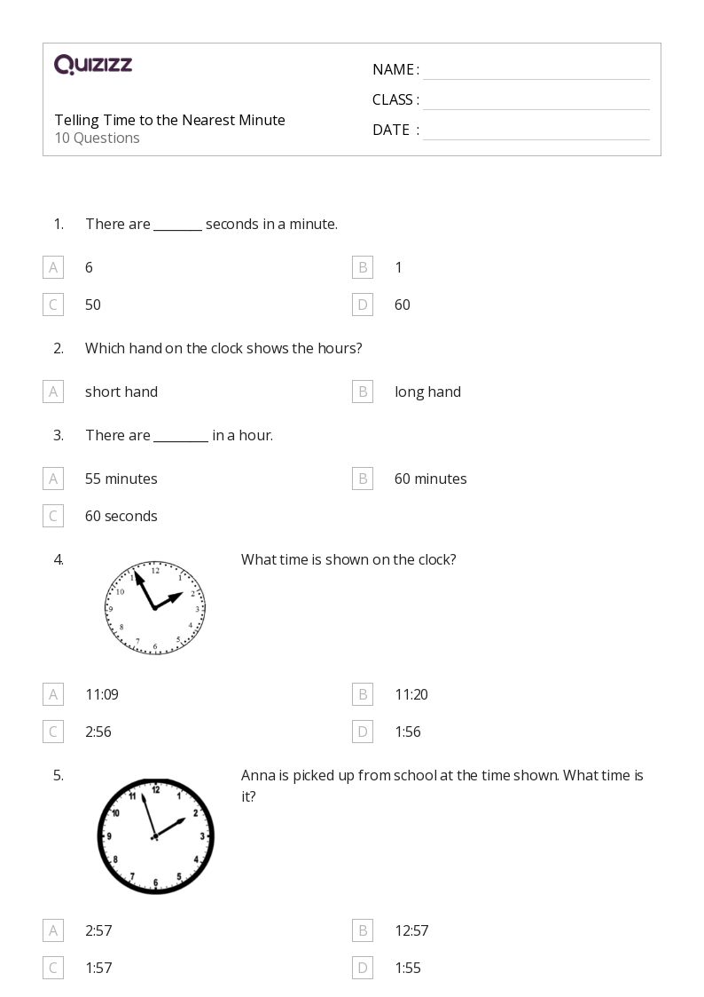 50+ Time to the Nearest Five Minutes worksheets on Quizizz | Free ...