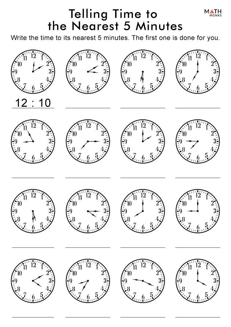 time worksheet to the nearest